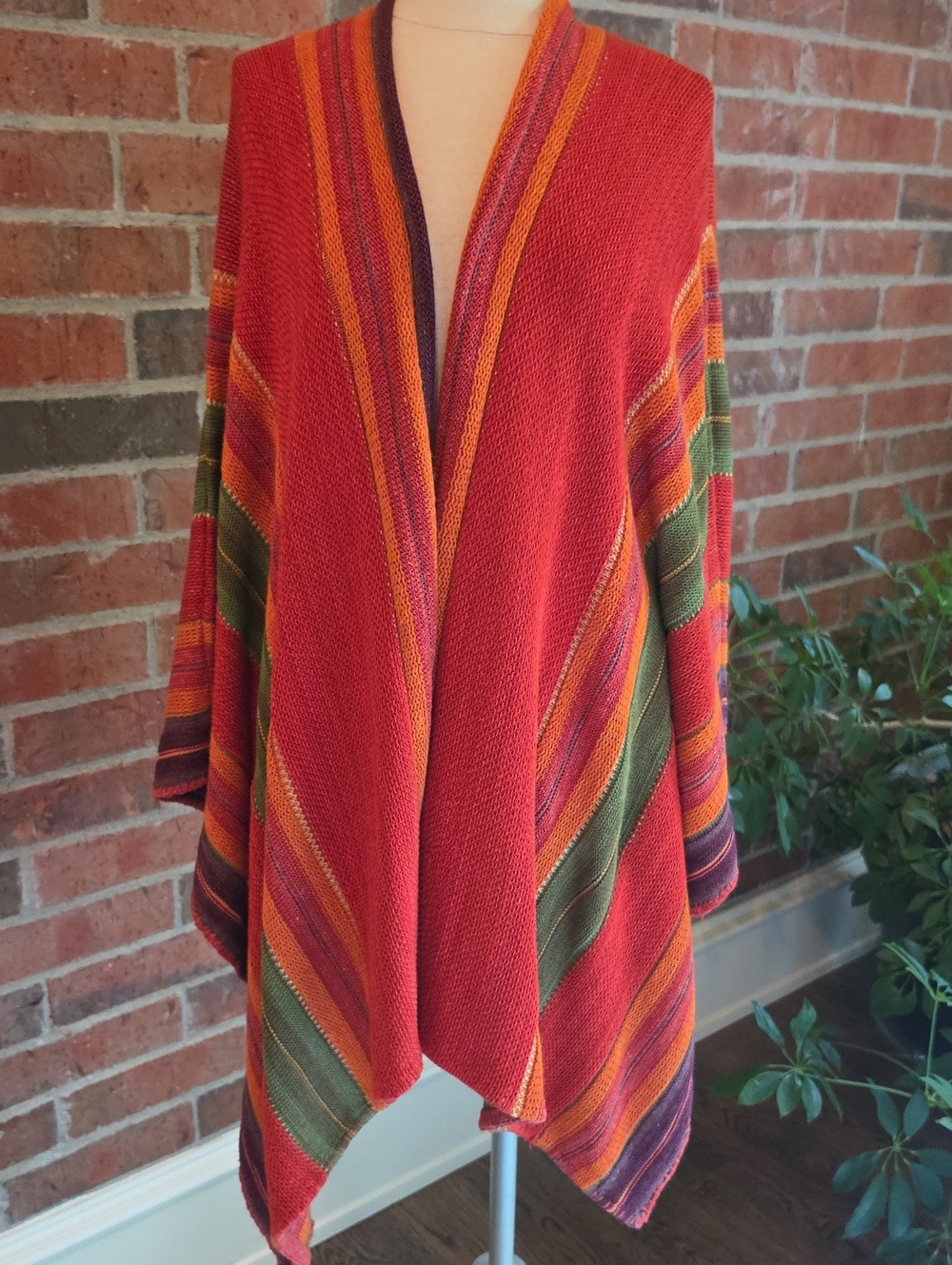 NWT Ralph Lauren Multi Color Vertical Stripe Hand Knit Serape Poncho Sweater M/L